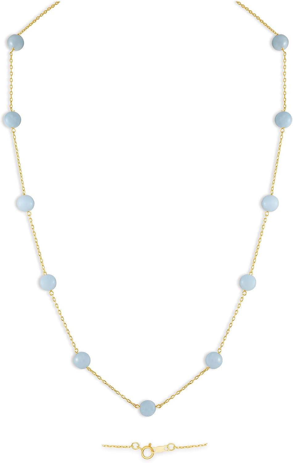 Belacqua Natural Milky Blue Aquamarine Station Necklace in 10K Yellow Gold, 6mm Round, 18' Cable Chain, Dainty Jewelry for Women, Gift Box Included