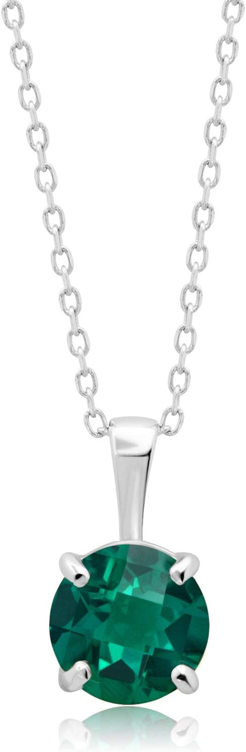 MAX + STONE 14k White or Yellow Gold Gemstone Round Pendant Necklace for Women 6mm Solitaire Birthstone with 18 Inch Cable Chain