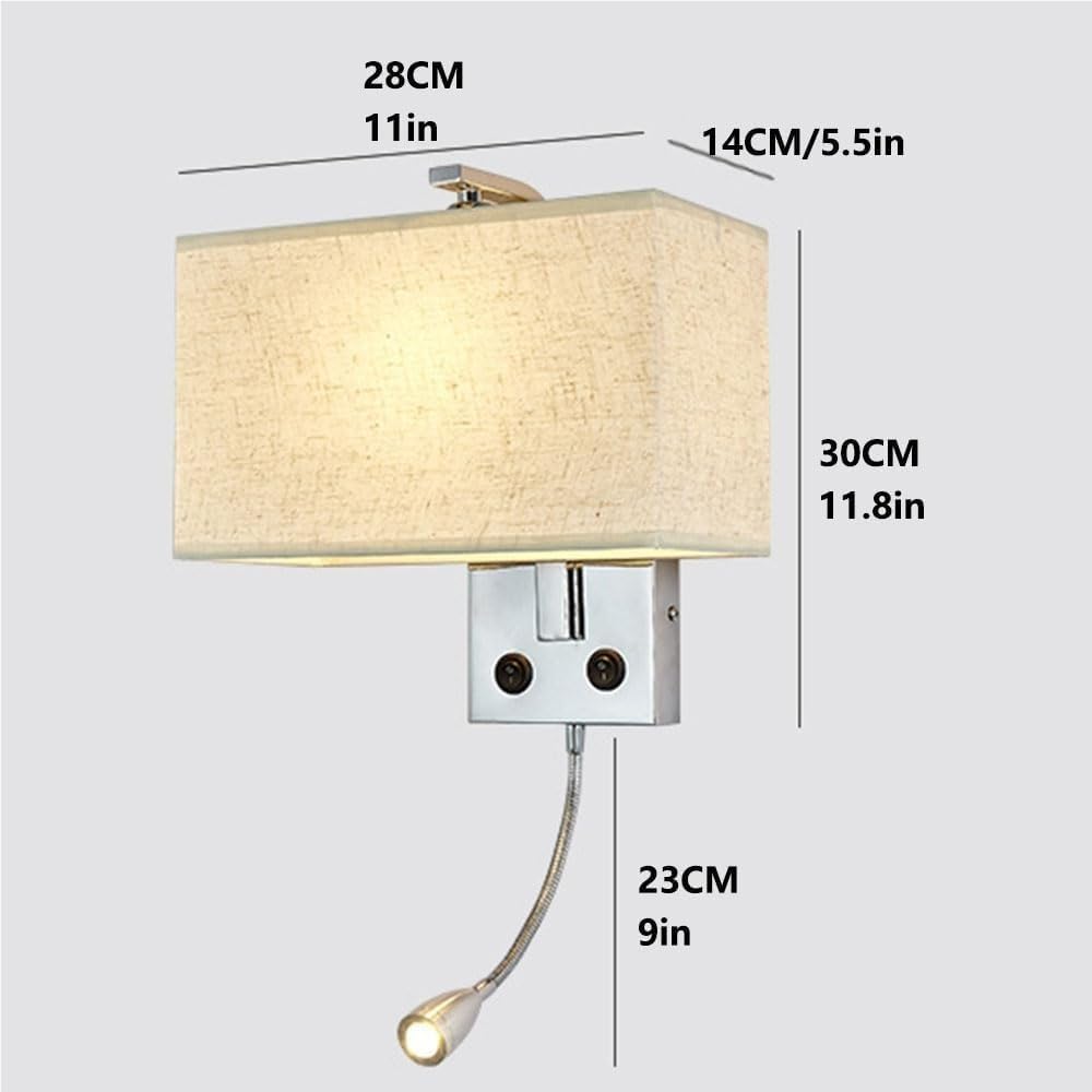 Modern Fabric Wall Sconces with Spotlight Indoor Lighting for Living Room Bedroom Dining Bathroom Dresser Wall Lamp with Switch(A)