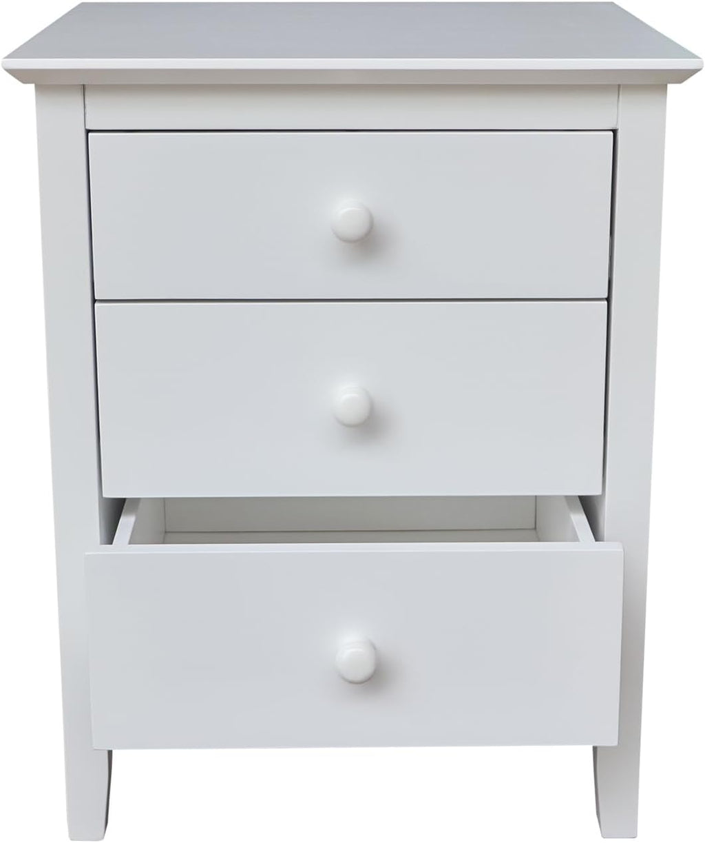 International Concepts Solid Wood Bedroom Nightstand with 3 Drawers in White