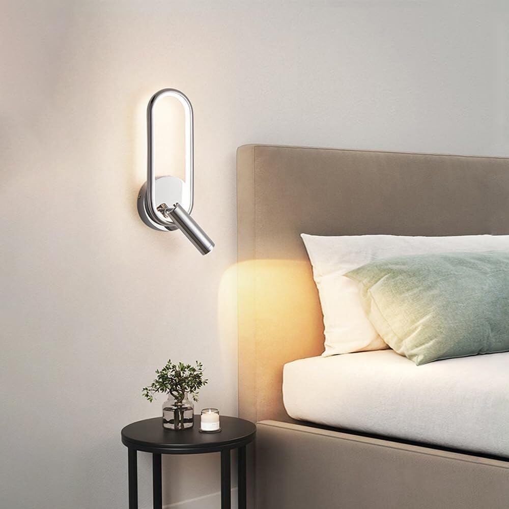 Modern Ring LED Wall Light, Metal Linear Wall Lamps with Swivel Spotlight, Indoor Wall Lighting Fixtures, 3-Color Temperature Wall Mounted Lamp for Living Room Bedroom Porch Hallway Bedside