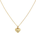 14k Yellow Gold Diamond Cut Texture Heart Pendant with Cable Chain Necklace for Women 18'