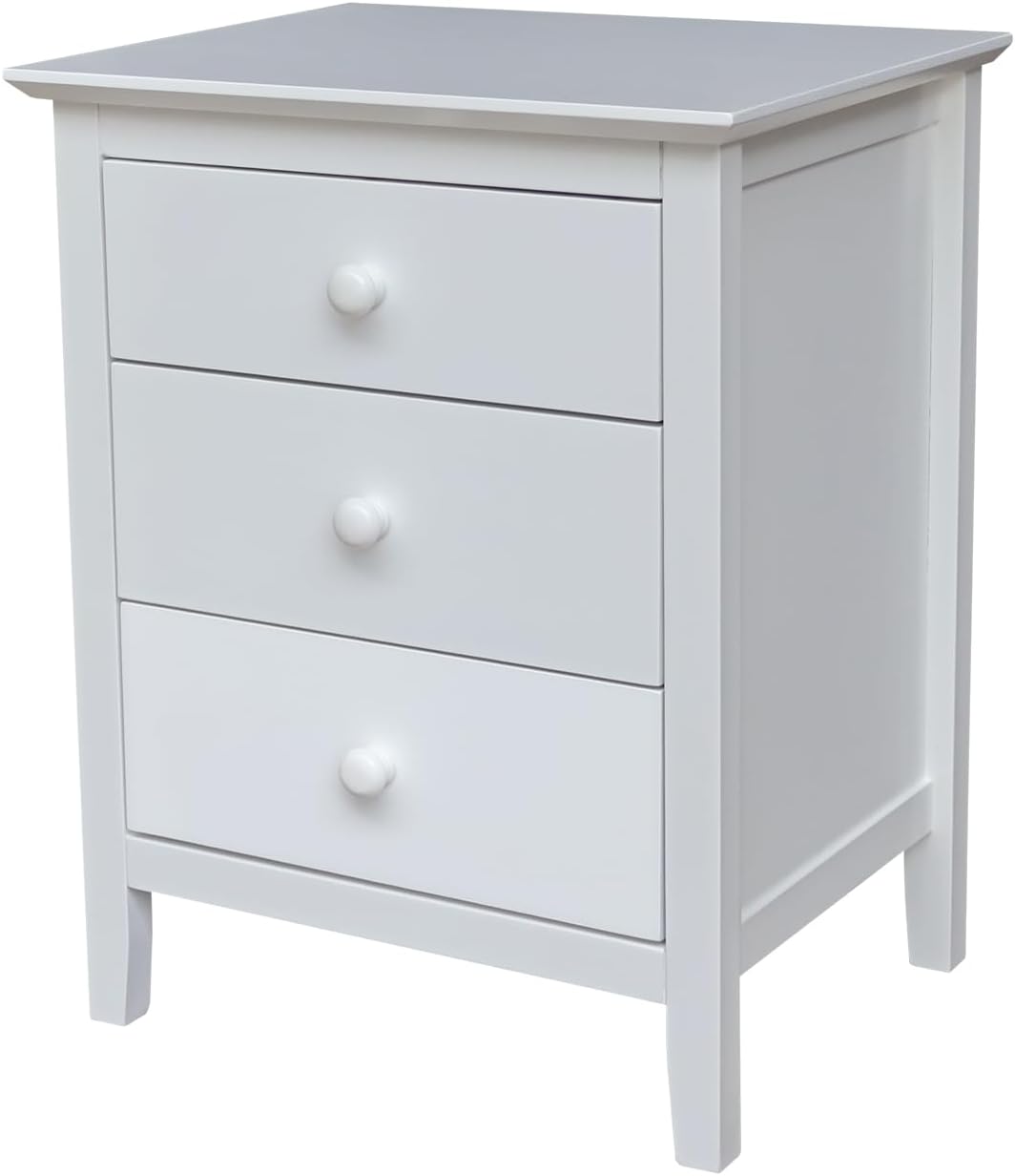 International Concepts Solid Wood Bedroom Nightstand with 3 Drawers in White