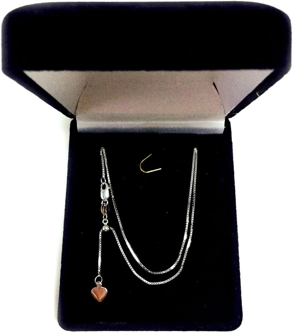 Jewelry Affairs 10k White Real Gold Adjustable Box Link Chain Necklace, 0.7mm, 22'