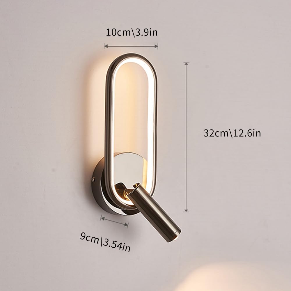 Modern Ring LED Wall Light, Metal Linear Wall Lamps with Swivel Spotlight, Indoor Wall Lighting Fixtures, 3-Color Temperature Wall Mounted Lamp for Living Room Bedroom Porch Hallway Bedside (Black)