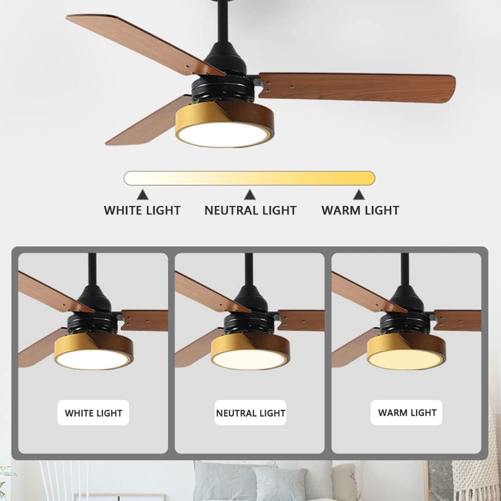 Wood Remote Ceiling Fan with Lights 42 Inch Dimmable Ceiling Fan Light 6 Speed LED Bedroom Living Room Ceiling Fan 3-Blade Outdoor Ceiling Fans for Patios with Light