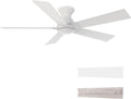 CEME 52 Inch Flush Mount Ceiling Fan without Lights, White Ceiling Fan with Remote Low Profile, 10-Speed Reversible DC Motor, 5 Dual Finish Blades, Indoor for Bedroom