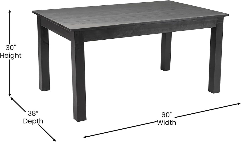 Flash Furniture HERCULES 60' x 38' Rectangular Black Wash Solid Pine Farm Dining Table