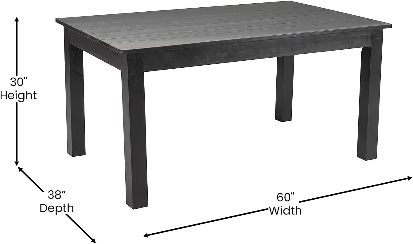 Flash Furniture HERCULES 60' x 38' Rectangular Black Wash Solid Pine Farm Dining Table
