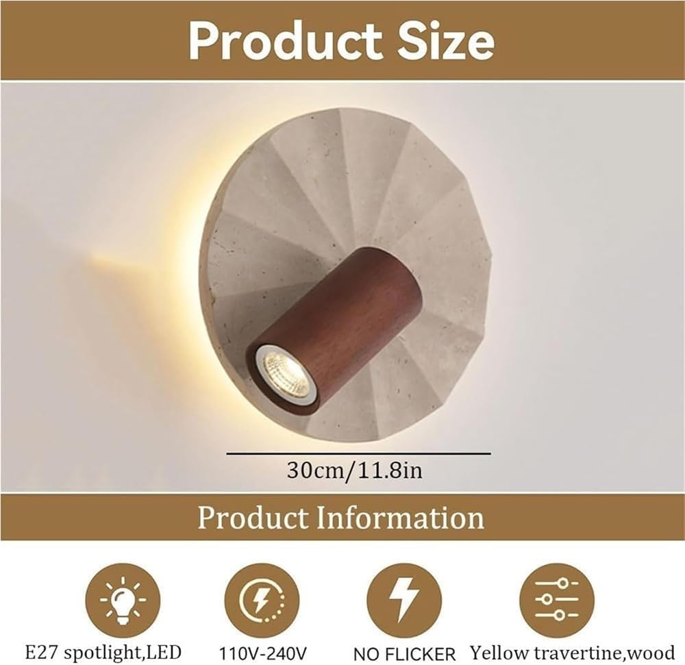 Modern Round Stone Wall Light Art Decor Wall Sconce E27 Spotlight Indoor Decorative Lighting Fixture Elegant Accent Light for Bedroom Bathroom Bedside Stairs Hallway Home Use