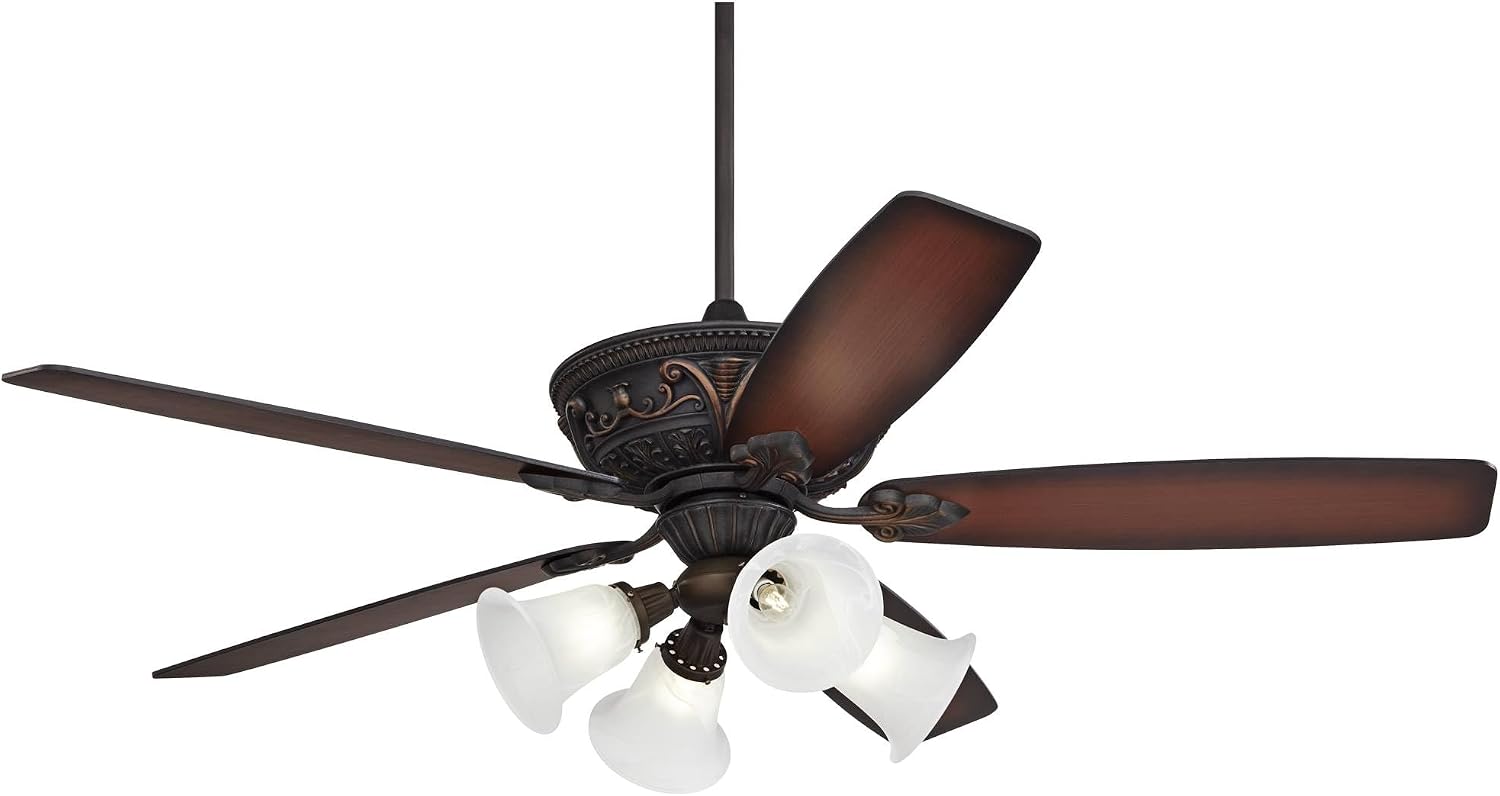 Casa Vieja 60' Montego Traditional Indoor Ceiling Fan 5 Blade Marbleized Glass LED Light Bronze Finish Brown Teak Finish Blades Bedroom Living Room Kitchen Dining Room Decorative Bright Downrod