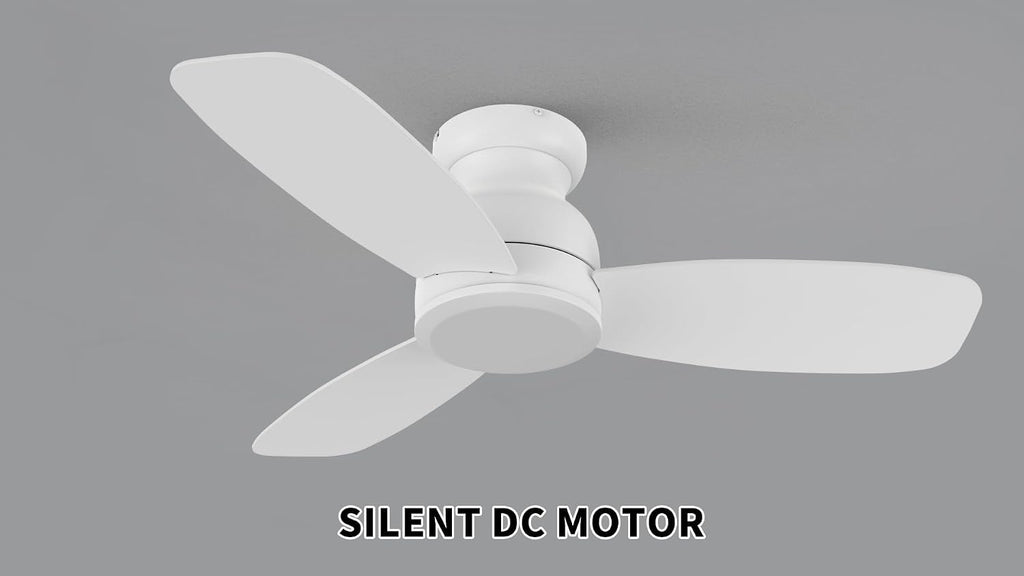 Carro 44 Inch Flush Mount Ceiling Fan without Lights, White Ceiling Fan with Remote Low Profile, 10-Speed Reversible DC Motor, 3 Dual Finish Blades, Indoor for Bedroom