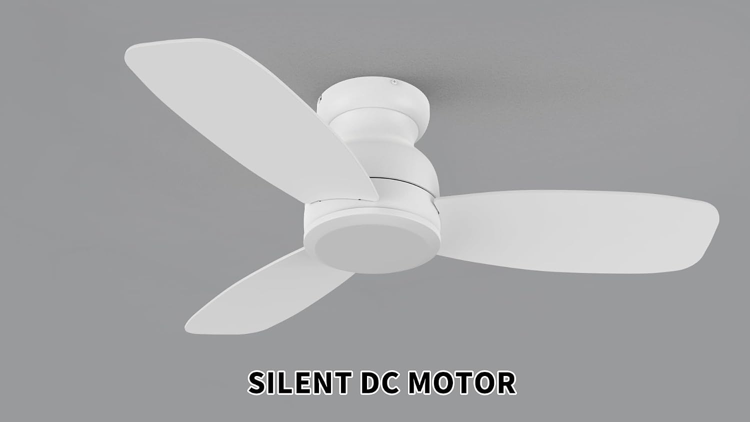 Carro 44 Inch Flush Mount Ceiling Fan without Lights, White Ceiling Fan with Remote Low Profile, 10-Speed Reversible DC Motor, 3 Dual Finish Blades, Indoor for Bedroom