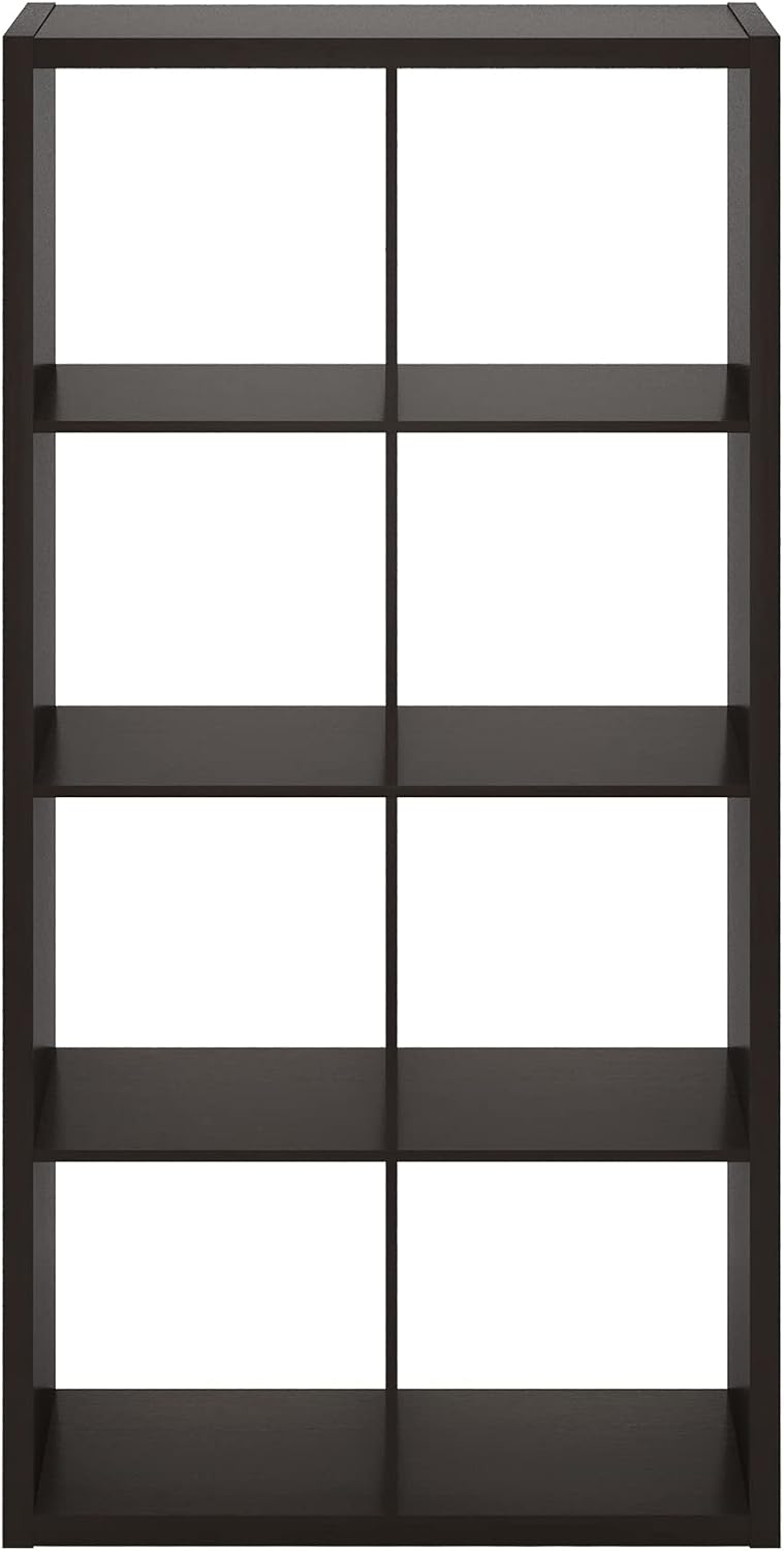 Furinno CUBICLE Book Shelf, 8-Cube Bookshelf, Extra Thick Frame Horizontally & Vertically Reversible Bookcase with Open Back, 14.6' x 30' x 58', for Living Room, Bedroom, Home Office, Black Dark Oak