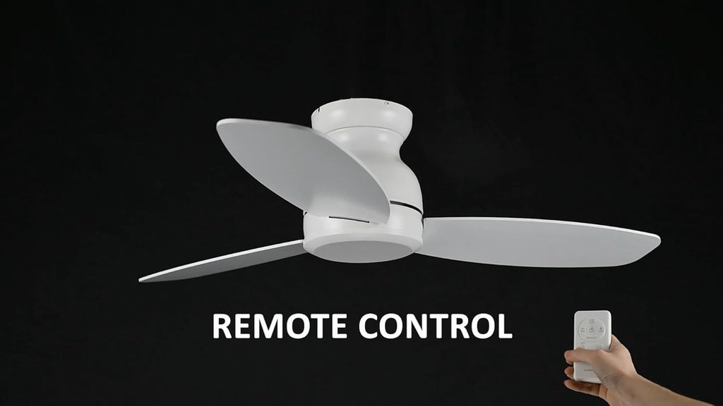 Carro 48 Inch Flush Mount Ceiling Fan without Lights, Ceiling Fan with Remote Low Profile White, 10-Speed Reversible DC Motor, 3 Dual Finish Blades, Indoor for Bedroom