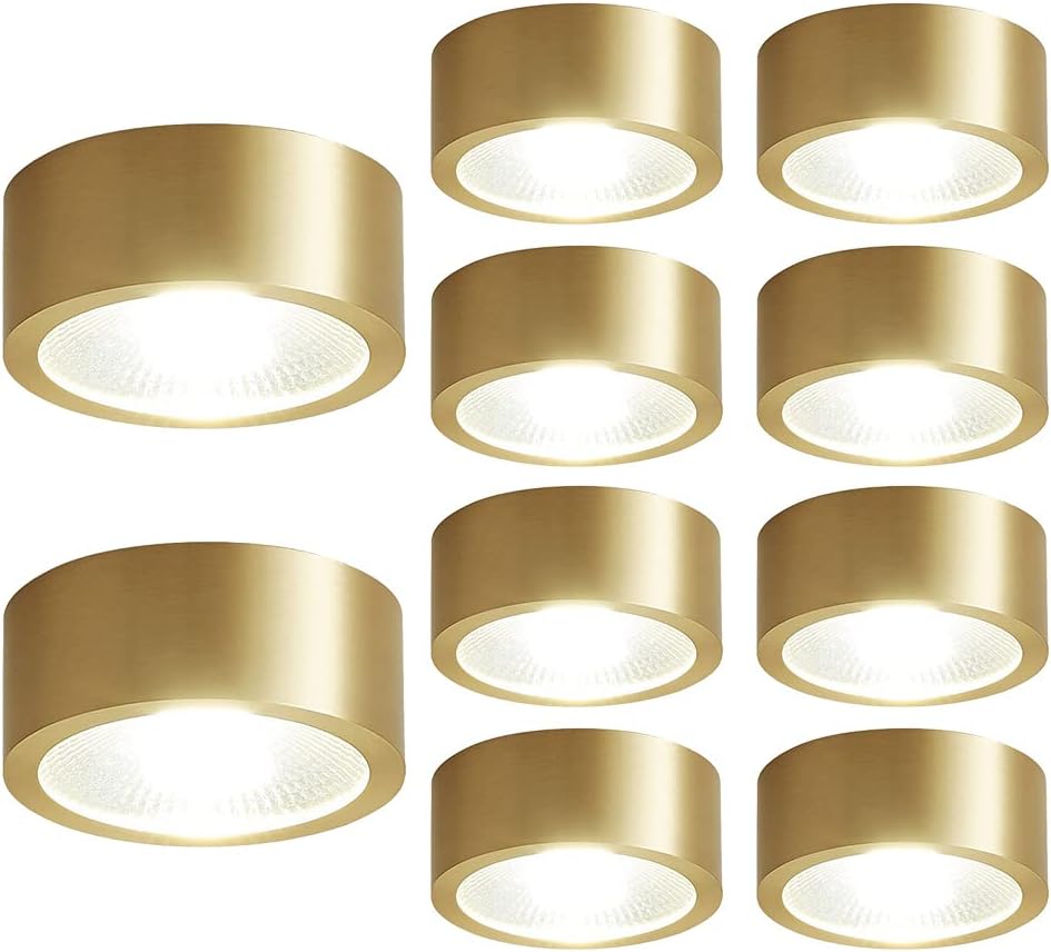Set of 10 Premium Brass COB Ceiling Lamps - 3W, 5W, 7W, 9W LED Retrofit Downlight Spotlight for Indoor Use, Eye Protection, No Strobe Light(Light Color,5W)