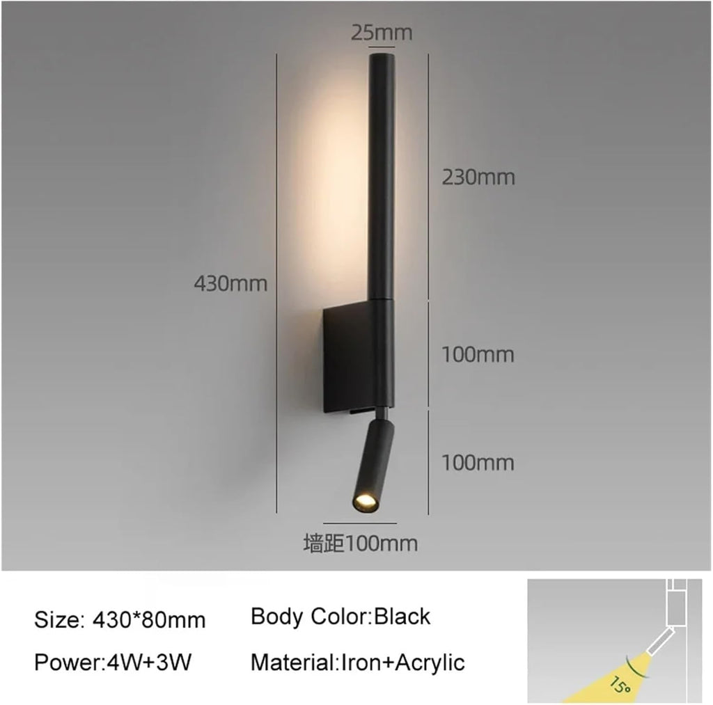 Modern Bedroom Bedside Wall Lights 340° Rotatable Adjustable Light Angle Indoor with Spotlight with Switch LED Wall Lamps,Wall Light Fixtures Oldsix-66(Black)