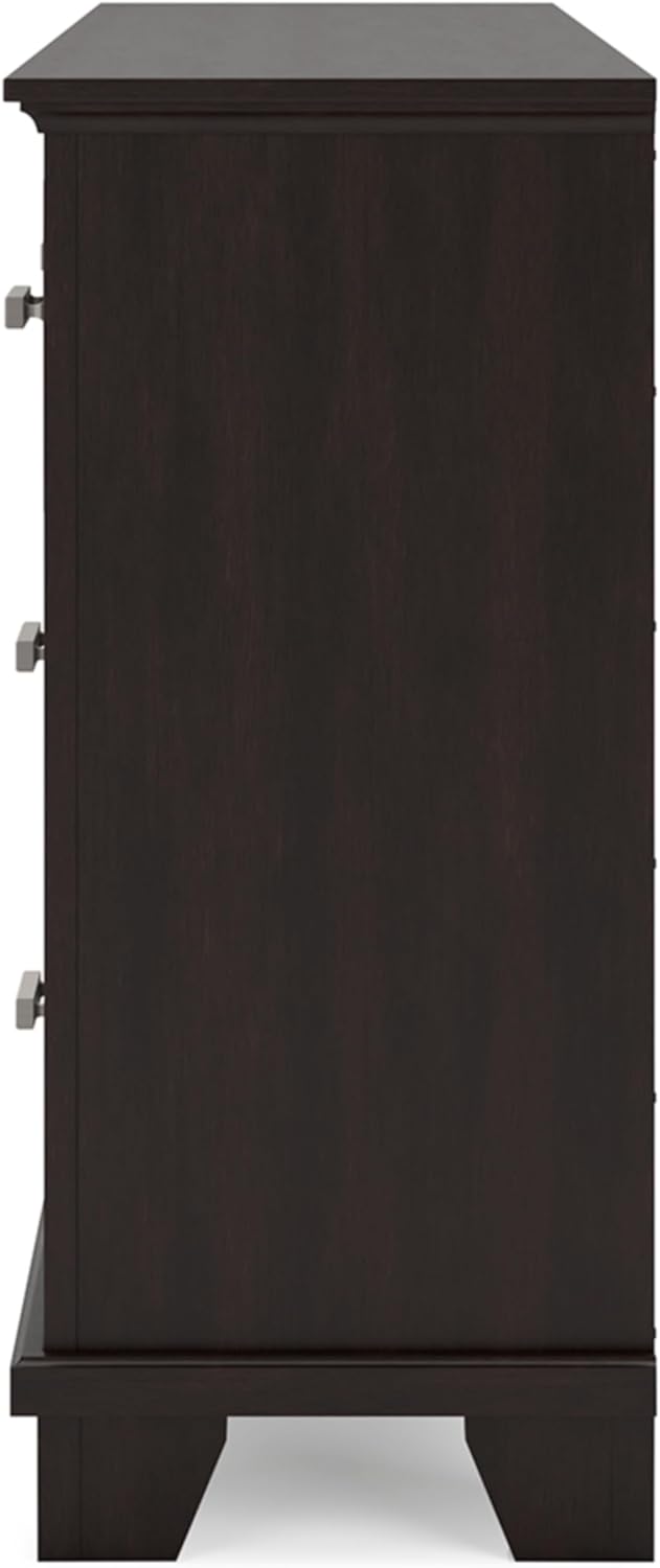 Signature Design by Ashley Covetown Bedroom Dresser, 62-Inch Wide 7-Drawer Storage, Dark Brown, Quick and Easy Assembly, Hardwood Solids, Engineered Wood Veneer, and MDF Substrates