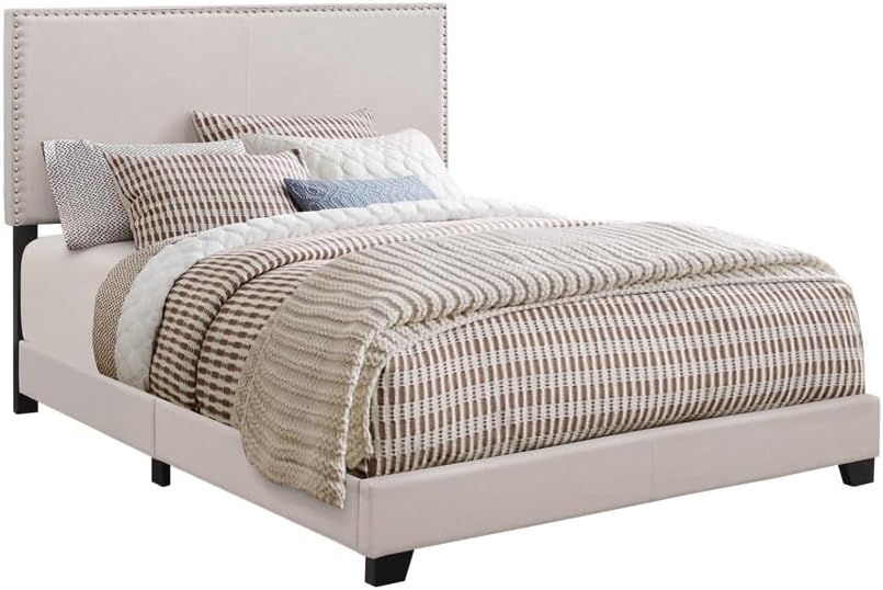 Coaster Home Furnishings - Boyd - Wood - Upholstered Panel Bed with Chrome Nailhead Trim, Open Frame and Transitional Design - Bedroom - Twin Size - Ivory - 350051T