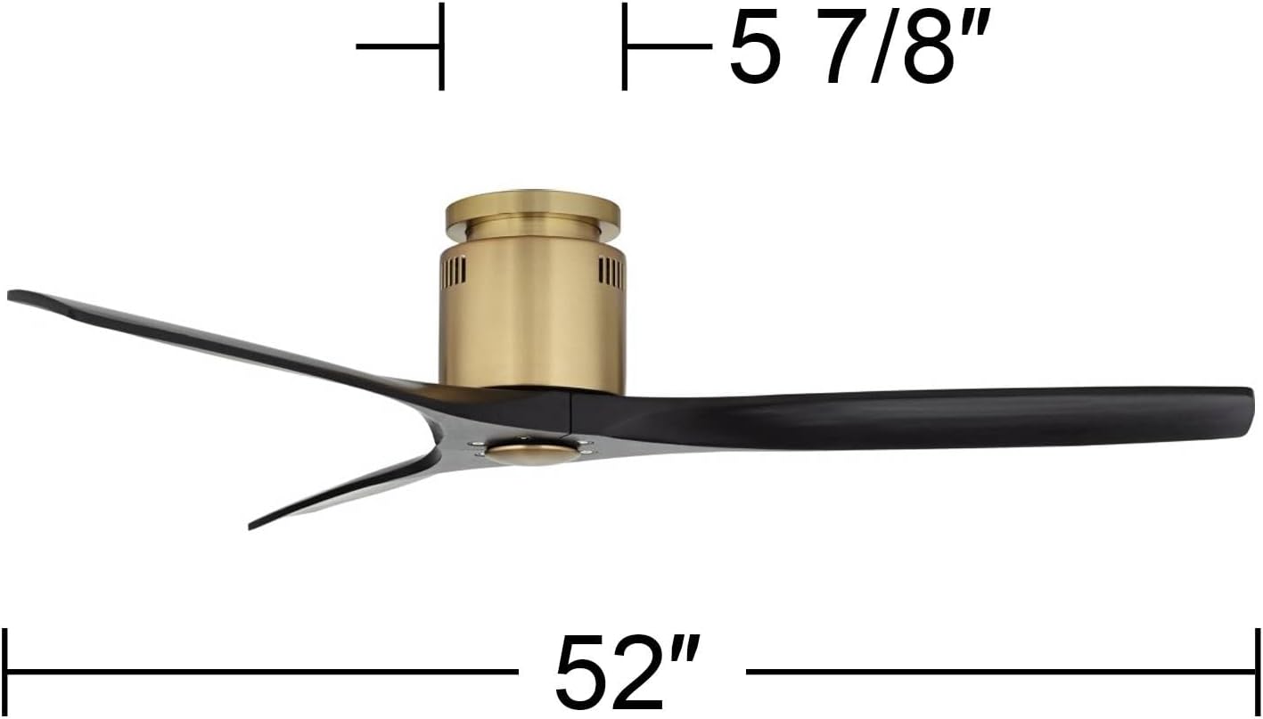 Casa Vieja 52' Windspun Modern Indoor Ceiling Fan 3 Blade Remote Control Brass Finish Motor Black Finish Wood Blades Bedroom Living Room Kitchen Dining Office Hugger DC Motor Flush Mount Low Profile