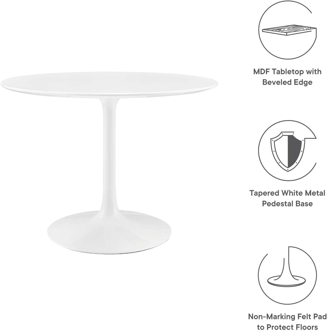Modway Lippa Round 40' Mid-Century Modern Dining Table in White