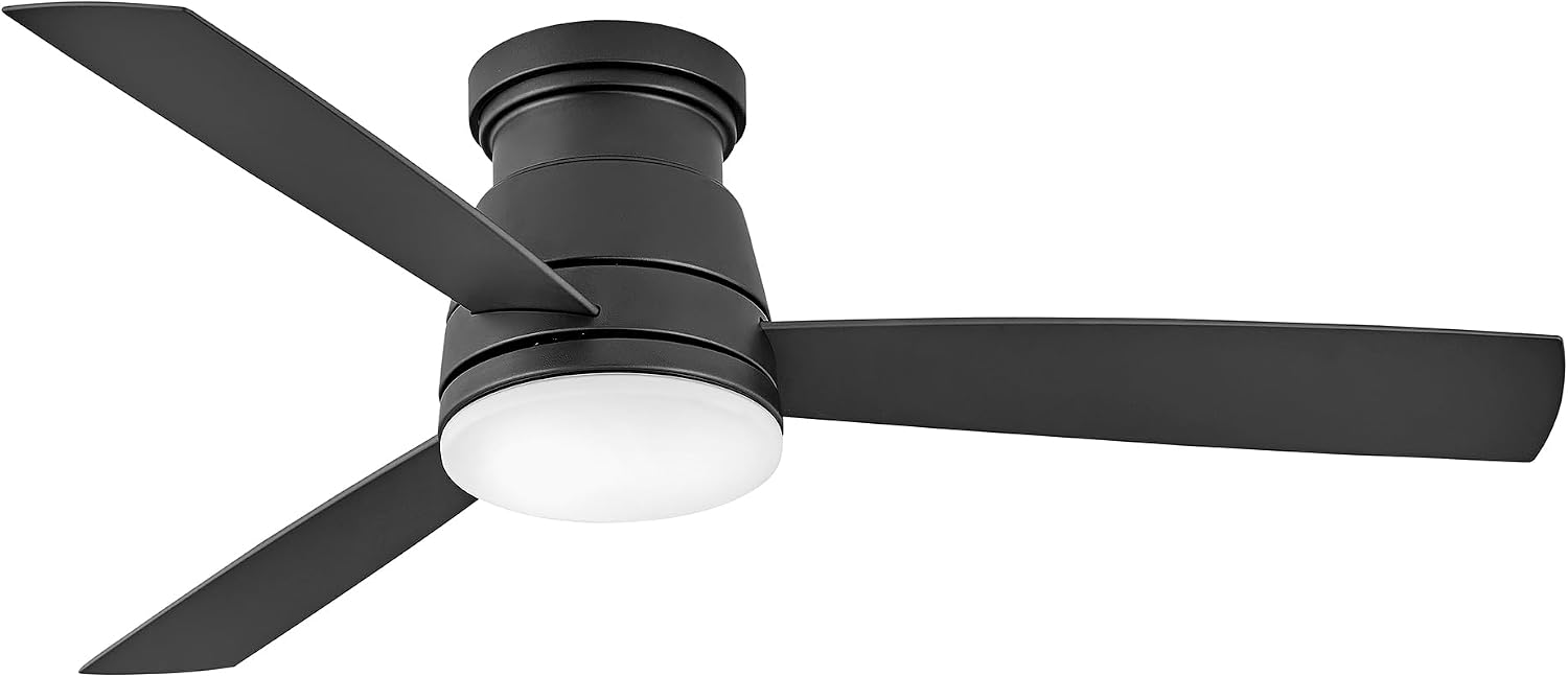 Hinkley Trey 52' Smart Ceiling Fan, Integrated LED, Wet Rated, Flush Mount, 6-Speed DC Motor, Composite Blades, HIRO Remote, Matte Black Finish