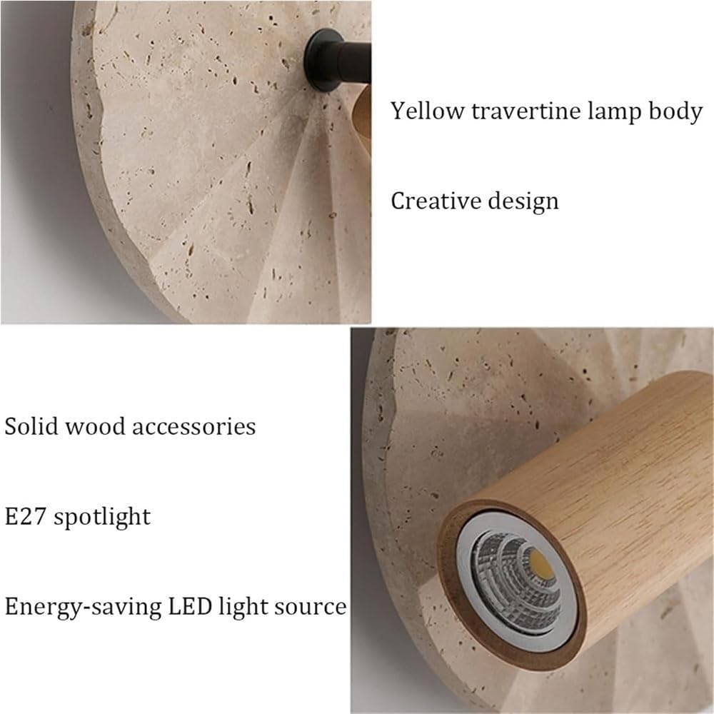 Modern Round Stone Wall Light Art Decor Wall Sconce E27 Spotlight Indoor Decorative Lighting Fixture Elegant Accent Light for Bedroom Bathroom Bedside Stairs Hallway Home Use