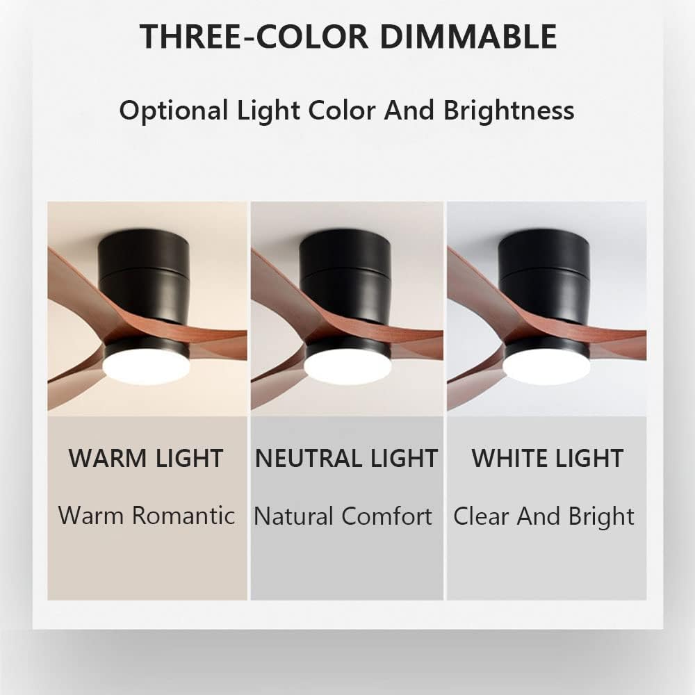 Dimmable Smart Ceiling Fan with Lights Imitation Wood Hardware Ceiling Fan Light LED with Remote 42 Inch Living Room Ceiling Fan Modern Outdoor for Patios Ceiling Fan with Lights