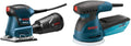 BOSCH GSS20-40 Orbital Finishing Sander (1/4-Sheet)&Bosch ROS20VSC Palm Sander-2.5 Amp 5 Inches Corded Variable Speed Random Orbital Sander/Polisher Kit with Dust Collector and Soft Carrying Bag,Blue