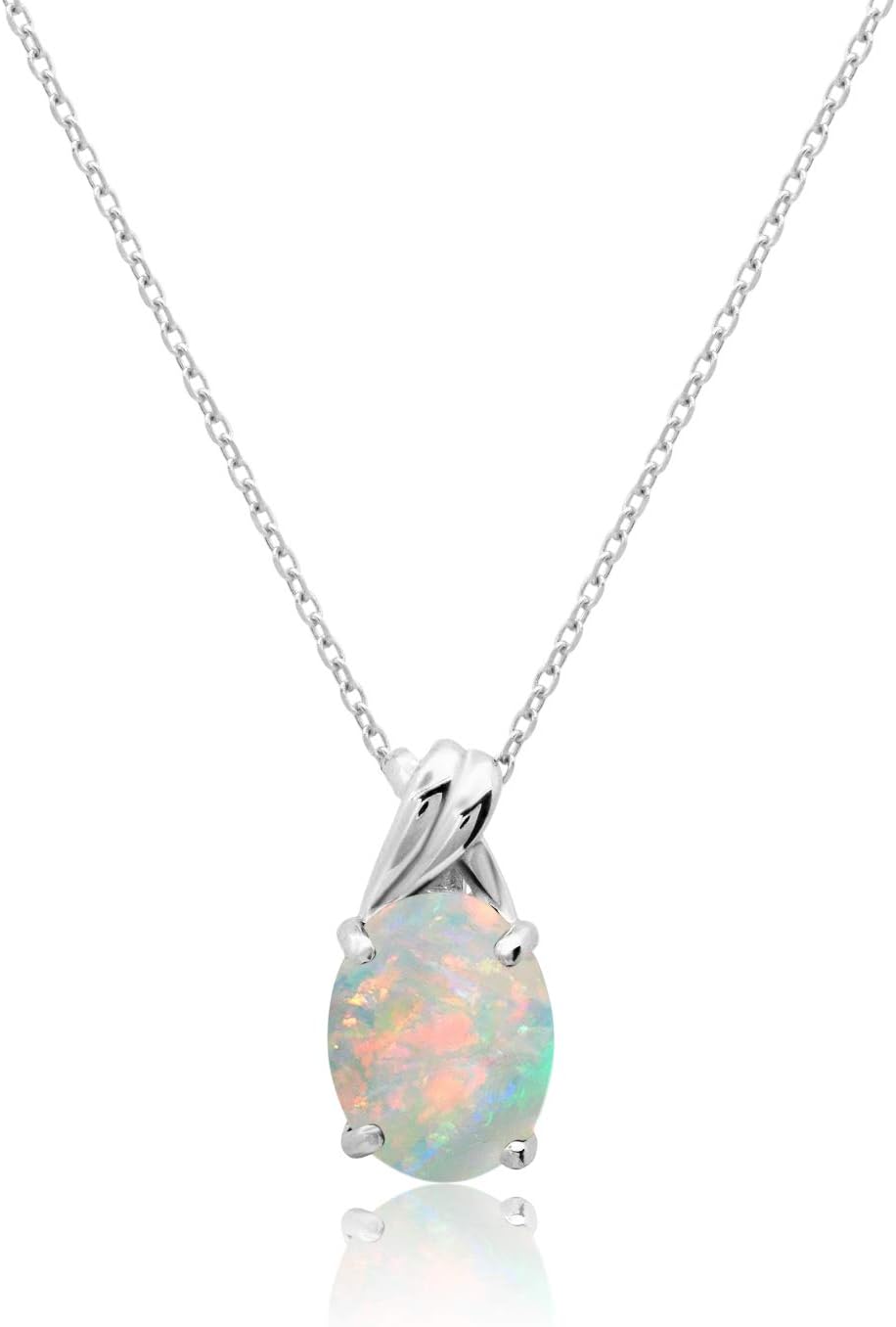 MAX + STONE Solid 14k White or Yellow Gold Gemstone Oval Pendant Necklace for Women with a Drop Twist Setting 9mm x 7mm Birthstone and Adjustable Cable Chain Size 16 to 18 Inches
