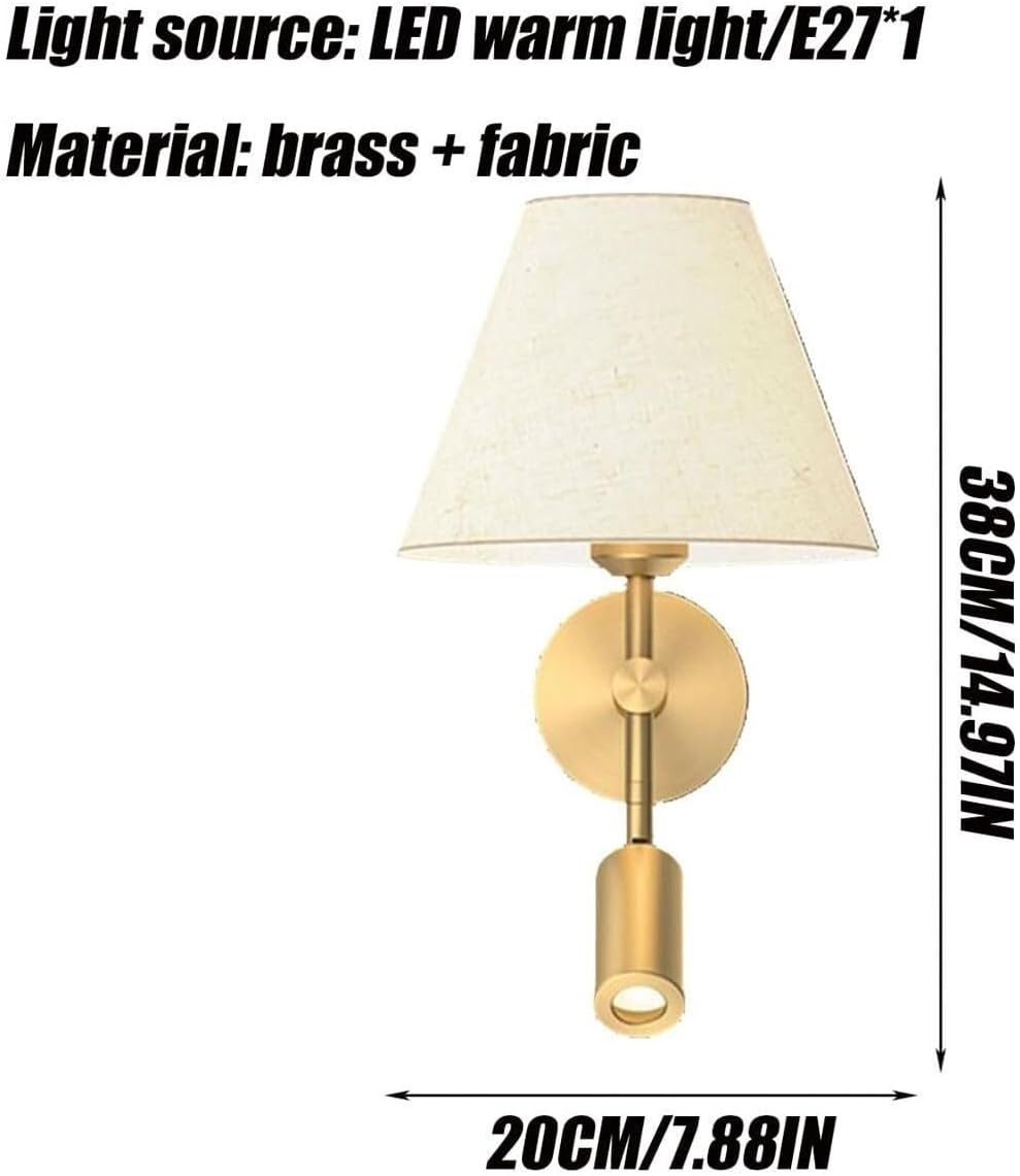 White Fabric Wall Light Modern Brass Reading All Copper Lamps Bedside Sconce with Spotlight Indoor Mounted E27 Base Lighting for Living Room Restaurant Loft Kitc Oldsix-66