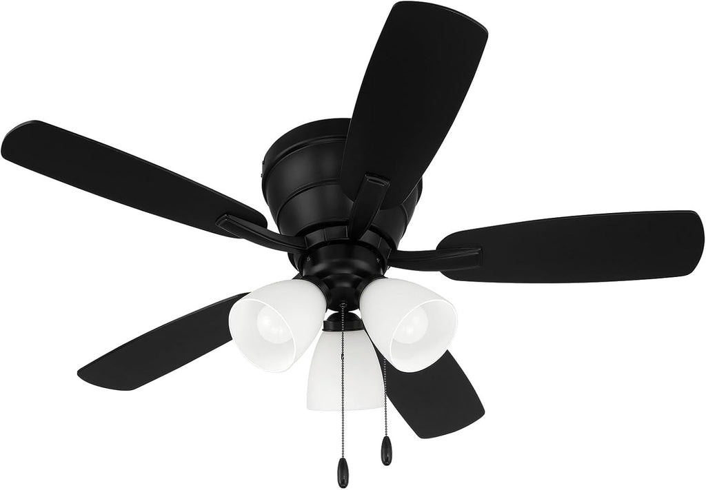 Craftmade 42' Wheeler Indoor Flush Mount 5 Blade Flat Black Finish Ceiling Fan with Optional 3-Light Kit