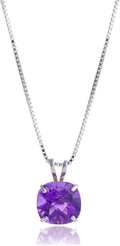 MAX + STONE Cushion Cut Gemstone Necklace | 8mm Solitaire Birthstone Necklace for Women | Gemstone Pendant Necklaces with 18 inch Box Chain