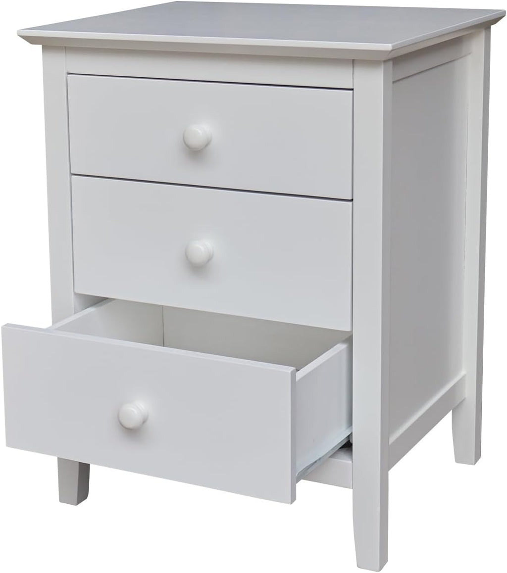 International Concepts Solid Wood Bedroom Nightstand with 3 Drawers in White