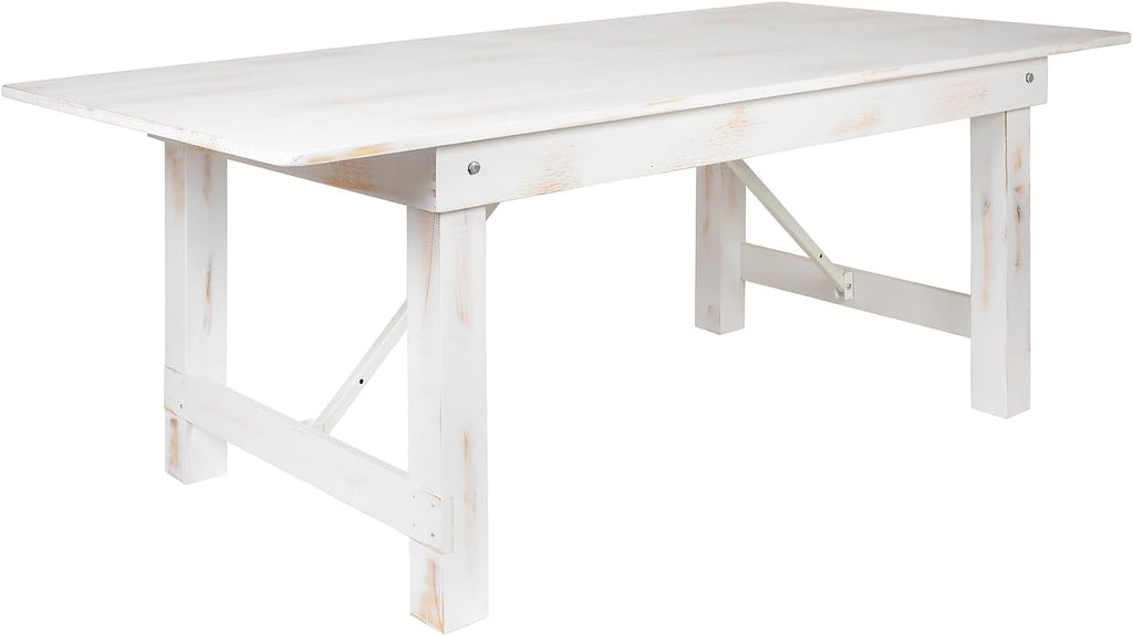 Flash Furniture HERCULES Series 7' x 40' Rectangular Antique Rustic White Solid Pine Folding Farm Table