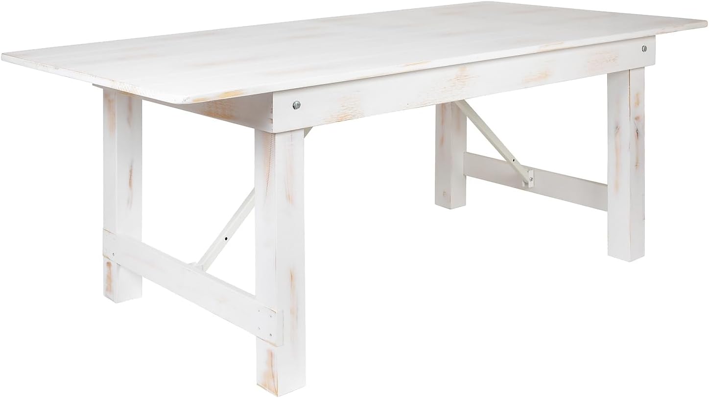 Flash Furniture HERCULES Series 7' x 40' Rectangular Antique Rustic White Solid Pine Folding Farm Table