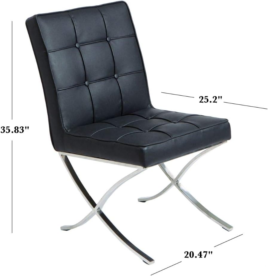 Christopher Knight Home Milania Modern Button Tufted Leather Dining Chairs, 2-Pcs Set, Black / Silver