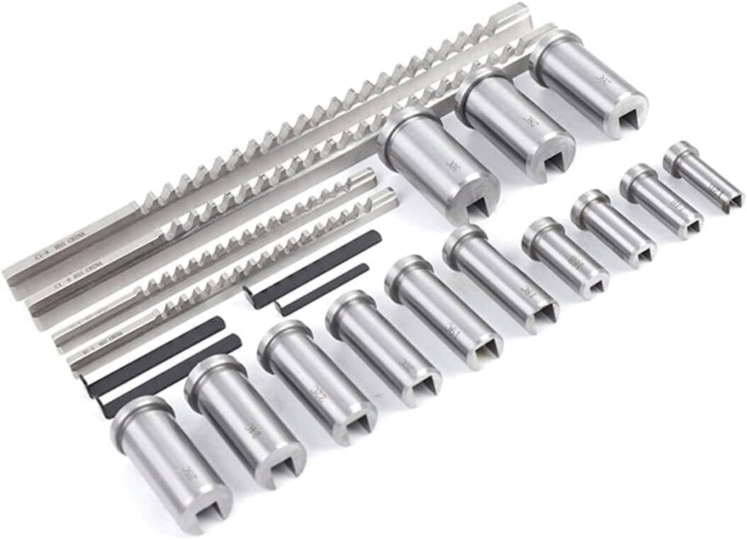 22-Piece Keyway Broach Set, Metric Size, Keyway Broach Kit, Keyway Broach Cutter, Shim Set, Industrial Metalworking Tool with 4 Broaches, 13 Bushings