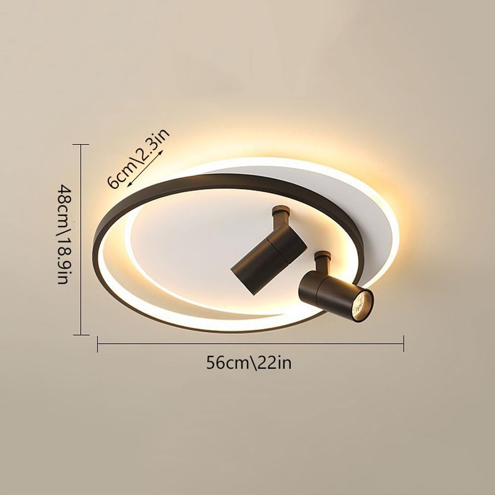 Modern LED Ceiling Light with 2 Spotlights, Dimmable Ring Ceiling Lighting Fixture with Remote Control, Indoor Flush Mount Ceiling Lamp for Bedroom Hallway Dining Room Entryway Kitchen