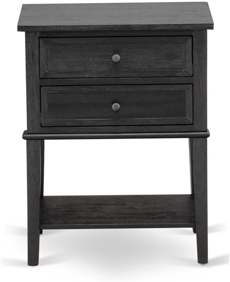 East West Furniture VL-06-ET Valencia Side Table - Rectangle Night Stand with 2 Drawers for Bedroom, 16x22 Inch Inch, Wirebrushed Black