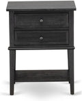 East West Furniture VL-06-ET Valencia Side Table - Rectangle Night Stand with 2 Drawers for Bedroom, 16x22 Inch Inch, Wirebrushed Black