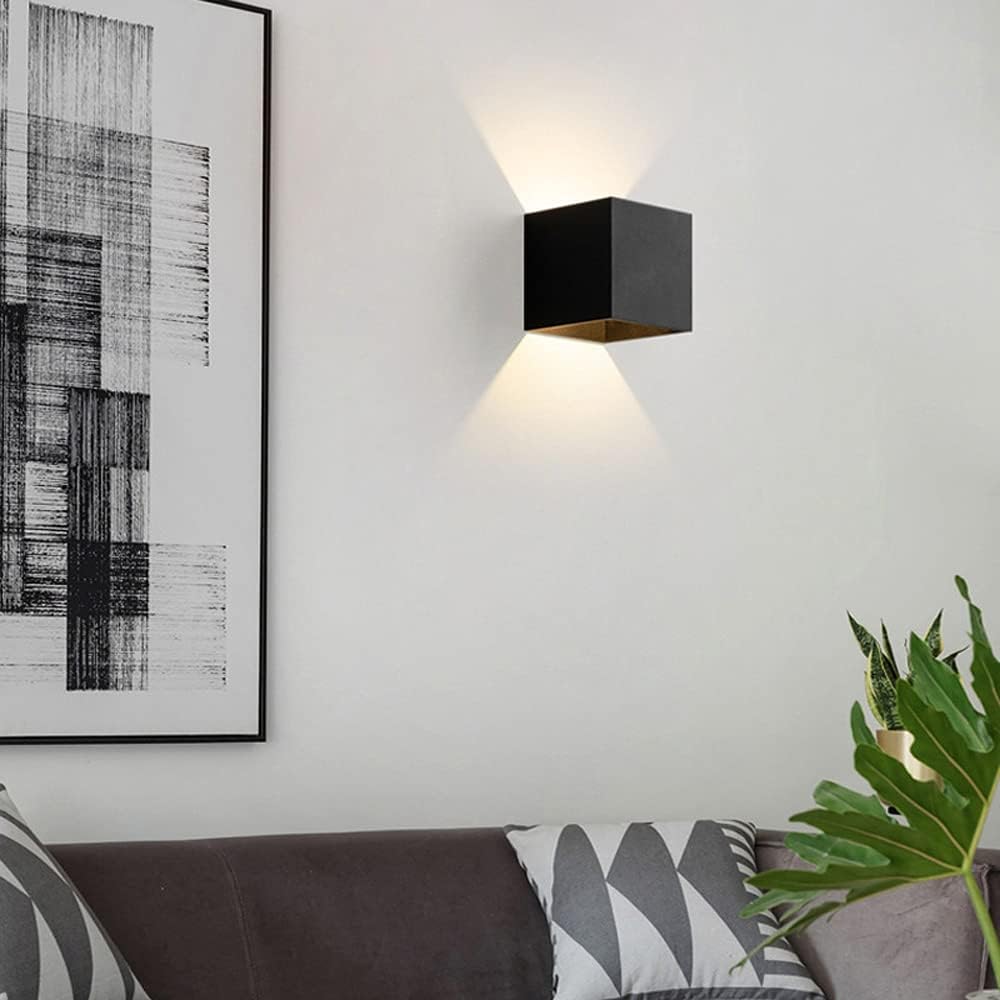 wall lamps , 4pcs Square Wall Light, Aluminum Cube Shade Simple LED Sconce, Up Down Wall Lamp Indoor Spotlight Night Lamp for Living Room Bedroom Decor Warm White Wall Wash Lights ( Color : Black )