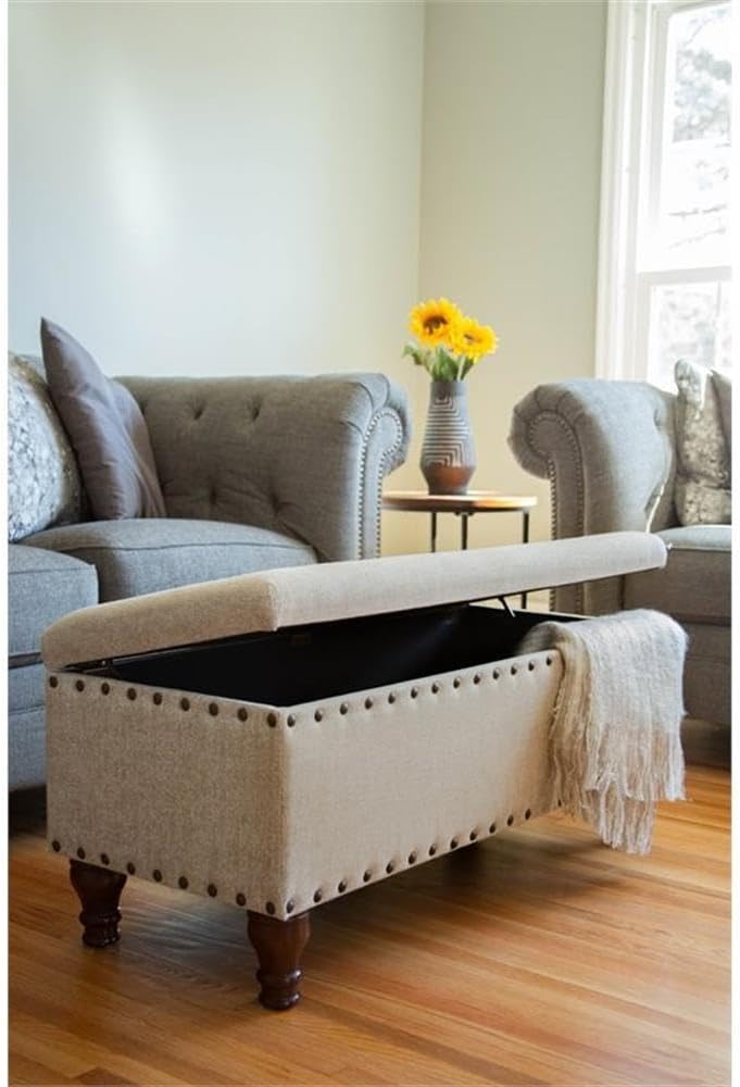 HomePop 42' Storage Bench with Nailhead Trim - Taupe/Cream