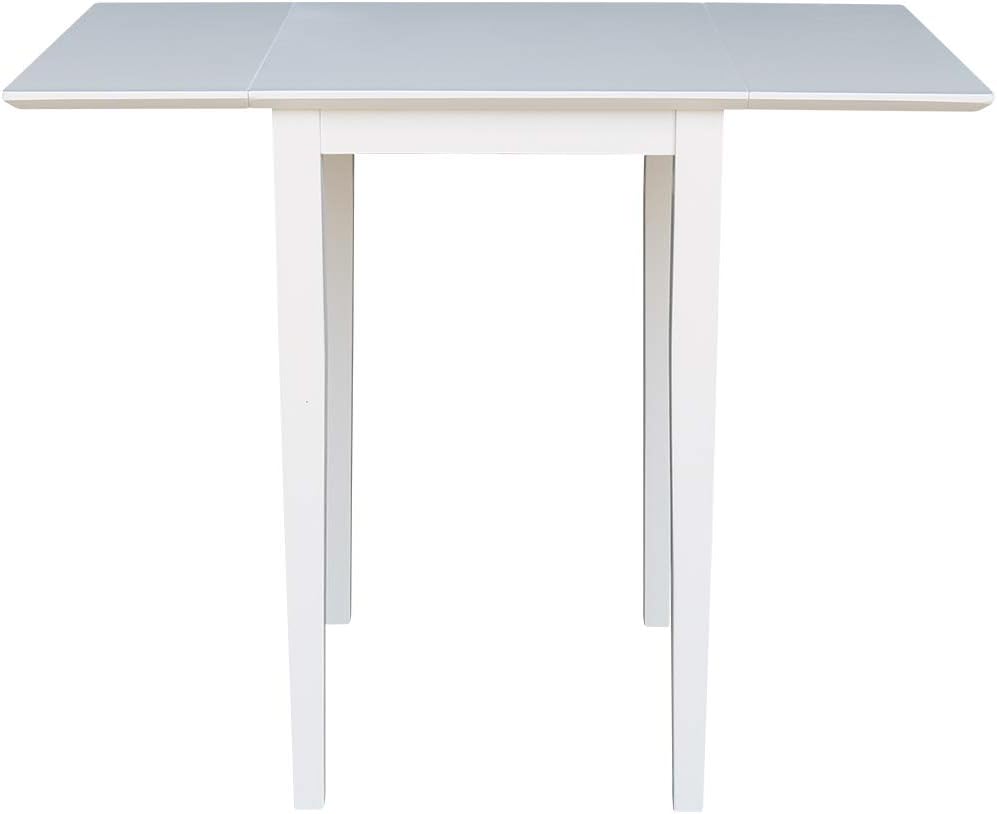 IC International Concepts, Solid Wood Small Drop Leaf Dining Table, Solid Real Wood, Sturdy Parawood, White