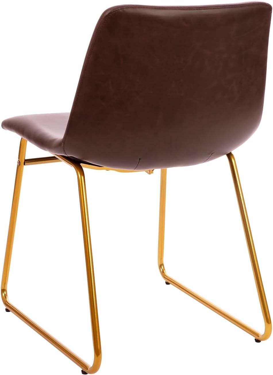 Flash Furniture Butler 18 Inch Commercial Grade LeatherSoft Dining Table Height Chair, Mid-Back Gold Sled Base with Dark Brown LeatherSoft Upholstery, Set of 2