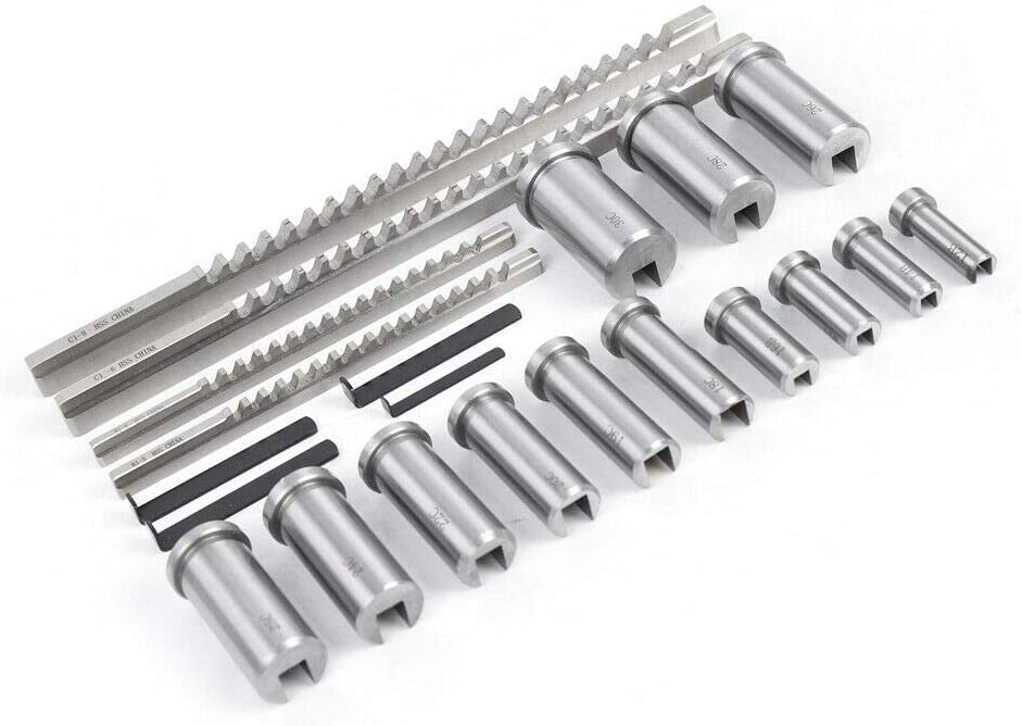 YIYIBYUS 22 Pcs Keyway Broach Kit Collared Bushing Shim Sets,Keyway Broach Sets Metric Size,Broaches, Bushings Shims Metalworking Tool