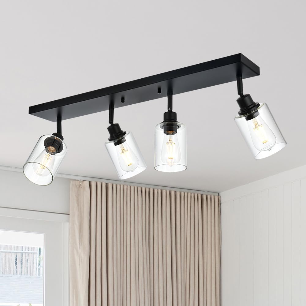 4 Light VINLUZ Vanity Wall Light with Clear Glass Shade Indoor Bathroom Fixture Multi-Directional Rotating Metal Ceiling Spotlight Fixture with Adjustable Track Heads