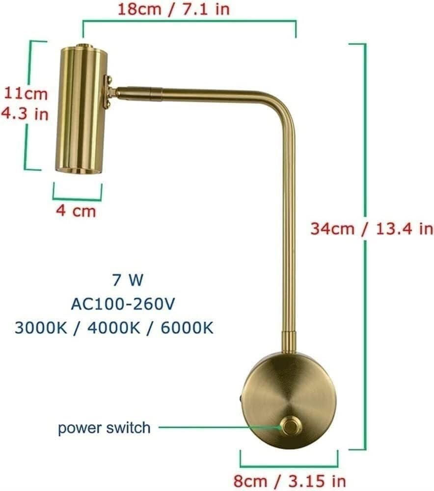 Wall Sconce Lights Adjustable 7W 180°+180°Rotation Metal Study Room Lighting LED Bedside Reading Lamp Indoor Spotlight Bedroom Mini Night Light (3000K w(3000k Warm Light)