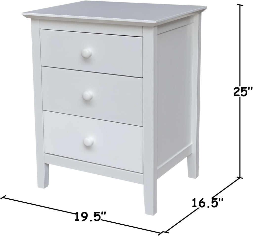 International Concepts Solid Wood Bedroom Nightstand with 3 Drawers in White