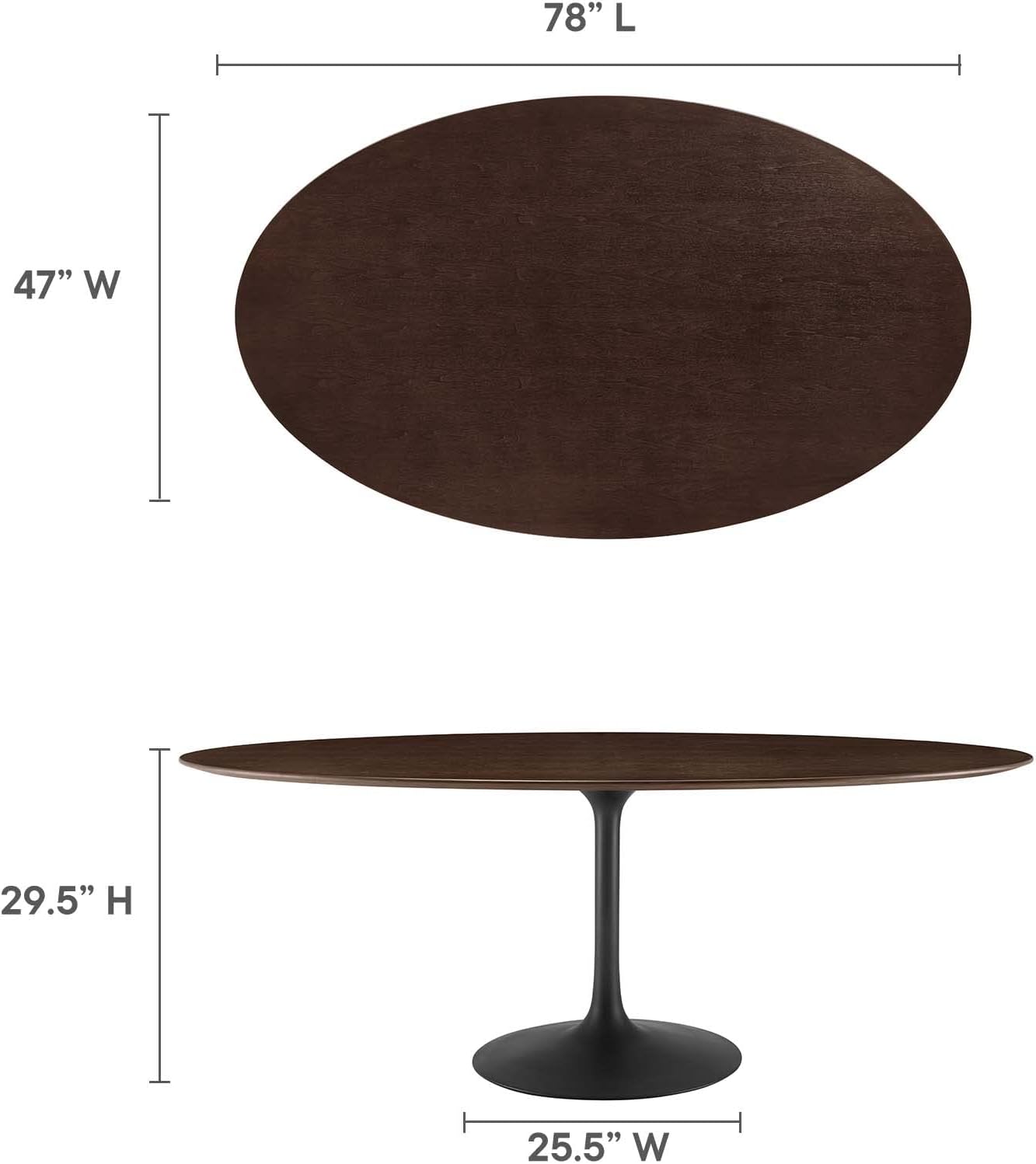 Modway Lippa Dining Table, 78', Black Cherry Walnut